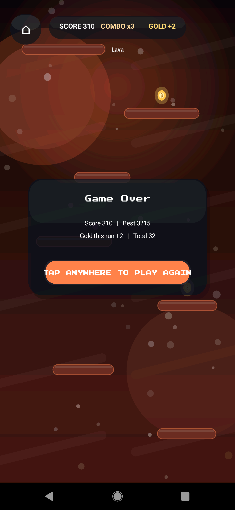 Skybound Hopper game over screen